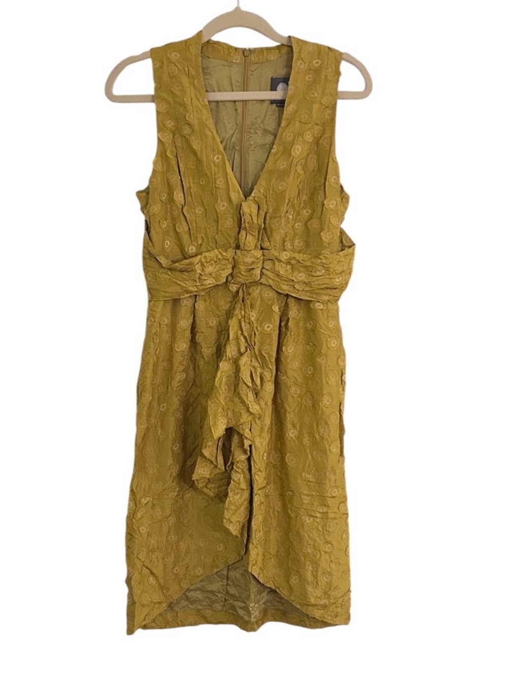 Anthropologie BHLDN Quillaree Silk Yellow Gold Tethered Dots Dress Size 4 $300 - Picture 3 of 8